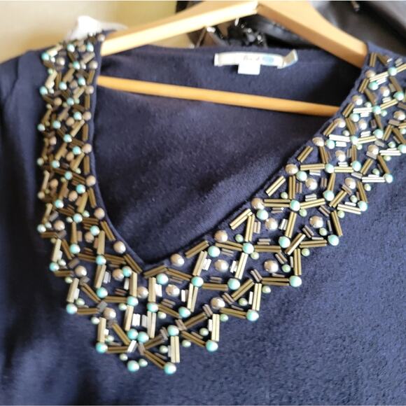 BODEN Embellished V-Neck Lightweight Knit Sweater Navy Blue Size 6 - Picture 4 of 6